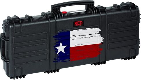 RED by EXPLORER Hard Rifle Case, Waterproof AR Case with Double Egg Foam Layers and US Flag Print Lid, 37" long, Black, Made in Italy in Saudi Arabia