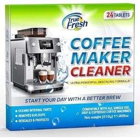 True Fresh Coffee Machine Descaler Cleaner Tablets 24-Pack - Deep Cleaning and Descaling for All Coffee Makers - Compatible with Breville, Nespresso, Philips, Keurig, Ninja, Delonghi, Espresso & more