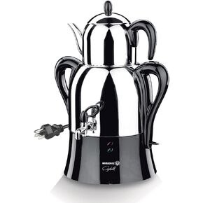 Hakan Korkmaz Turkish Tea Maker | Stainless Steel Electric Samovar, Semaver | Double Pots | 37.1 + 101.4 oz | High Capacity, Easy to Use for Family Gatherings, Breakfast | Inox-Black | 110 US Volts