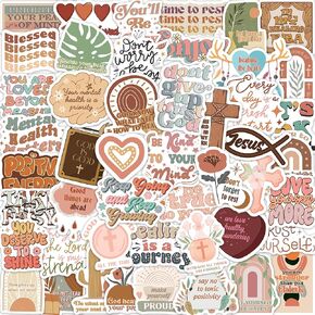 105 Pcs Boho Motivational Stickers, Holographic Vintage Aesthetic Inspirational Stickers, Boho Jesus Faith Stickers for Christians, God Healing Sticker for Water Bottles Laptops Books