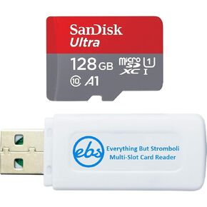 SanDisk MicroSD 128GB Ultra Card Compatible with Samsung Galaxy Tab S6 Lite, Tab S7, Tab A 8.0 Tablets (SDSQUA4-128G-GN6MN) Bundle with 1 Everything But Stromboli SD & SDXC Memory Card Reader