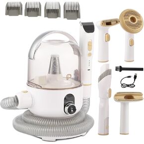 Pet Grooming Kit & Vacuum Suction 99% Pet Hair, Professional Clippers with 5 Proven Grooming Tools for Dogs Cats and Other Animals