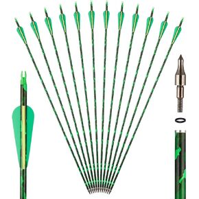 TOPARCHERY 30" Carbon Hunting Arrows Camo Shaft with 3" TPU Vanes and Removable Tips - 500 Spine Practice Target Arrows for Compound & Recurve Bow&Long Bow