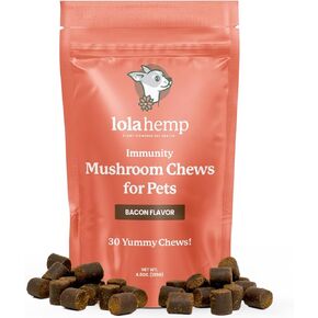 Lolahemp Mushroom Supplement for Dogs - Tasty Chews with Organic Mushroom Complex for Immune System & Cognitive Health - Turkey Tail, Reishi, Shiitake, Maitake & Lion's Mane