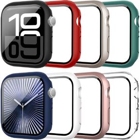 8 Pack Case for Apple Watch Series 10 46mm with Tempered Glass Screen Protector, Shockproof Hard PC Bumper, Scratch Resistant Protective Cover Compatible with iWatch S10 46mm Accessories