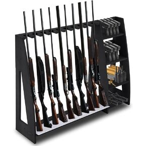 Wooden Gun Rack with Holder, Indoor Floor Standing Gun Rack, Gun Display Rack Storage Rack for Home or Garage Gun Storage, Holds 10 Long Guns and 8 Short Guns