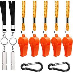 findTop 5PCS Plastic Whistles, 2PCS Outdoor Loudest Emergency Survival Whistles with Carabiner and Lanyard for Boating, Camping, Hiking, Hunting, Dog Training and Fishing