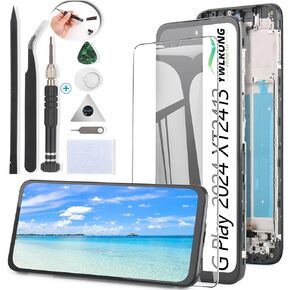 YWLRONG for Motorola Moto G Play 2024 Screen Replacement for Moto G Play 2024 XT2413 LCD Display Touch Screen Digitizer Assembly Replacement with Tools（with Frame）
