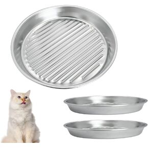 Fhiny 3PCS Stainless Steel Cat Dishes, 6.5" Dia Relief of Whisker Fatigue Kitten Bowl Shallow & Wide Bowl for Wet & Dry Food Flat Cat Dish Plate for Kitten Puppy-S