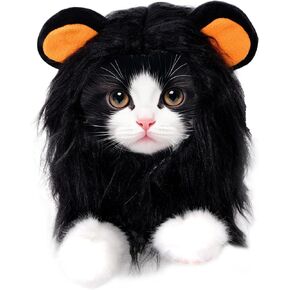 Kitten Halloween Costume Lion Mane for Dog and Cat, Adjustable Cat Halloween Costumes Hat Accessories