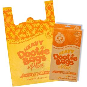 HEAVY Dootie Bags +Plus a Hint of Citrus Scent with EZ Tie Handles. For Pet Dog Poop, Cat Litter. Multi-Use. Fits Swivel Bin and Gogo Stik Scoopers. Made with Cornstarch. Strong, Leakproof, Very Large