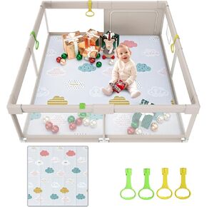 Fodoss Baby Playpen, Playpen for Babies & Toddlers, 47x47" Small Baby Play Pen,Toddler Playpen for Apartment,Play Yard for Baby,Baby Activity Play Fence, Extra Large Baby Playard, 47x47" Light Grey