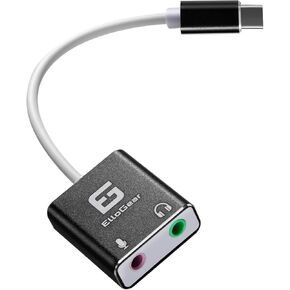 USB Type C Audio Adapter with 2 3.5mm Input and Output Jacks, Add an External Stereo Sound Card to PC, Mac with Speaker and Microphone Jack