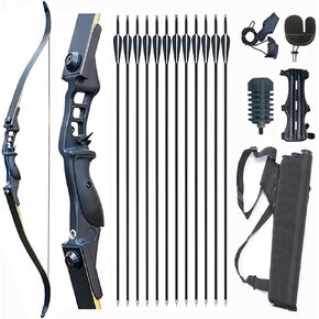 52" Archery Bow and Arrow for Adults Takedown Recurve Bow Survival Bow Hunting Longbow with Arrows Quiver Metal Riser Right Hand for Target Shooting Practice