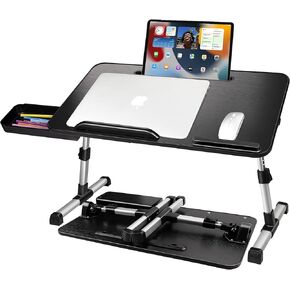 Laptop Desk for Bed, Adjustable Height and Angle, Laptop Lap Desk with Tablet Stand and Drawer, Bed Table Fits Laptop up to 17.3", Laptop Stand for Bed, Couch, Floor (23.6" x 13.4", Black)