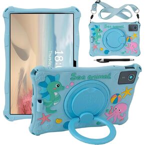 Tablet Case for Lenovo Tab M11 TB330FU 11"/Lenovo Pad 2024 TB331FC,Soft Anti-Stress Silicone Case with Rotate Stand/Pencil Holder/Shoulder Strap/Pen for Lenovo Tab M11 11 inch (Sky Blue)