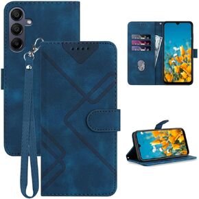A15 5G Case,for Galaxy A15 5G Phone Case Wallet,Card Holder Leather Kick-Stand for Samsung A15 Case,Wrist Strap,Magnetic Closure,Shockproof Protective Flip Cases Cover for Galaxy A15 2024 (Blue)