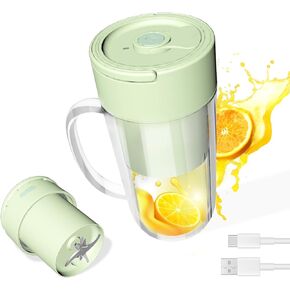Portable Blender For Shakes and Smoothies, USB Rechargeable, 6 Blades Personal Juicer with Handle,12 oz Easy-to-Clean mini Blender with Charger, Great for Kitchen, Home, Party, Travel, Outdoor, Green