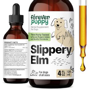 Slippery Elm Drops for Dogs - Gut Health Supplement w/Slippery Elm Bark - Soluble Fiber Digestive Drops for Dogs - Liquid Dog Vitamins and Supplements for Pet's Happy Tummy - 4 oz