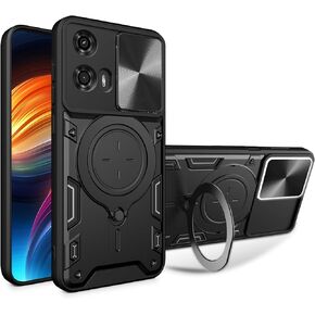 Ysnzaq Armor Case for Motorola Moto G04 /G24 /E14, Military Grade Shockproof Protective Phone Case with Magnetic Coil Bracket for Moto G04 /G24 /E14 CQ Black