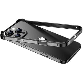 for iPhone 16 Pro Metal Bumper Case, Compatible with MagSafe, No Back Heat Dissipation Design, Four Corner Raised Shockproof (Black)