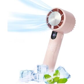 Portable Handheld Fan with Ice Cooling Pad&Hook,Digital Display,3 Speed Modes,Type-C Rechargeable Personal Fan for Home Outdoor Travel-Pink