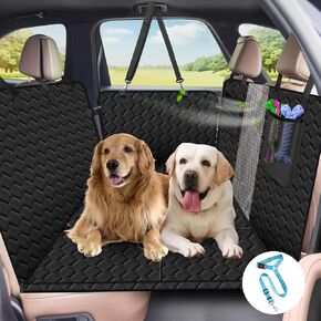 Back Seat Extender for Dogs, Dog Car Seat Cover Hard Bottom, Waterproof Dog Hammock for Car, Large Space Backseat Extender with Pet Safety Leash and Storage Bag, Black