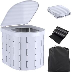 Portable Toilet for Camping,Folding Toilet with Lid,Foldable Car Travel Toilet Portable with Carry Bag for Camping,Car,Travel, Outdoor,Hiking,Backpack,Trips,Tent,Boat,Beach,Traffic Jam,Home (White)