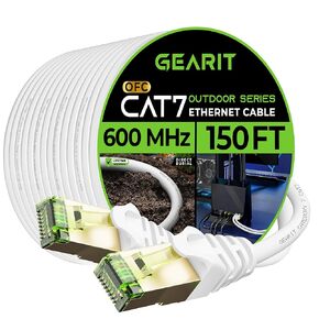 GearIT Cat7 Outdoor Ethernet Cable (150ft) SFTP Shielded Foil Twisted Pair, Pure Copper, LLDPE, Waterproof, Direct Burial, In-Ground, UV Resistant, POE, Network, LAN, Internet, Cat 7-150 Feet