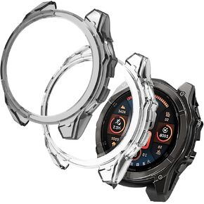 2 Pack Case for Garmin Fenix 8 51MM Smartwatch Cover,All-Round Protection,Shockproof,BOVUGAC Transparency TPU Protective Case Cover for Garmin Fenix 8 51MM Smart Watch Accessories - Clear+Gray
