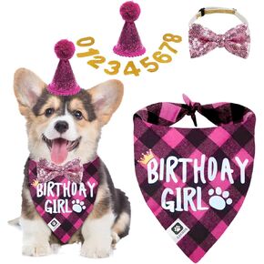Dog Birthday Party Supplies, Small and Medium-Sized Dog Birthday Girl Triangle Scarf, Cute Hat 0-8 Personality Number, Dog Birthday Decoration Girl, Dog Birthday Scarf Girl.