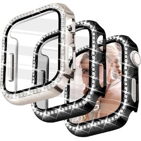 JR.DM 2 Pack Bling Case with HD Screen Protector Compatible with Apple Watch Series 4 5 6 SE 40mm, Women Glitter Diamond Rhinestone Bumper Face Cover for iWatch Accessories 40mm Clear/Gold