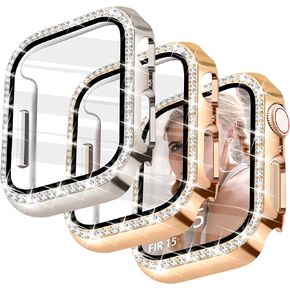 JR.DM 2 Pack Bling Case with HD Screen Protector Compatible with Apple Watch Series 4 5 6 SE 40mm, Women Glitter Diamond Rhinestone Bumper Face Cover for iWatch Accessories 40mm Clear/Gold in Kuwait