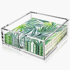 LotFancy Napkin Holder, Acrylic Cocktail Napkin Holder for 5 x 5 inch Napkin, Clear Paper Holder for Table, Kitchen, Bar, Party, Square Tissue Dispenser, Napkin Caddy for Bathroom