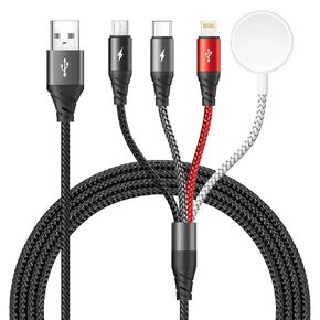 Upgraded 4 in 1 Multi Charging Cable for Apple Watch Charger Magnetic iWatch & iPhone Charger Cable Fast Charging Cord Compatible with iWatch Ultra/SE/9/8/7/6/5/4/3/iPhone15/14/13 Galaxy Android(4FT)