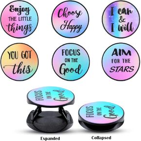 Frienda 6 Pieces Cell Phone Grip Holder Stand Expanding Inspirational Quote Grip Holder Collapsible Finger Kickstand Compatible with Most Phones Self Adhesive Cases Grip for Smartphone and Tablets