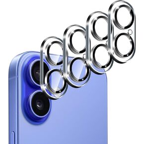 ivoler 4-Pack Camera Lens Protector for iPhone 16 6.1"/ iPhone 16 Plus 6.7" Screen Protector Tempered Glass[Case Friendly][New Rersion],Scratch-Resistant,Clear+Black Circle