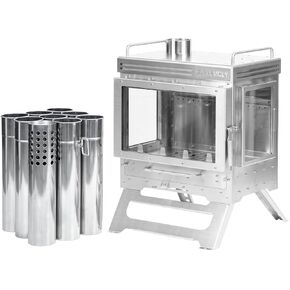 Camping Tent Stove Wood Stove | POMOLY Dweller Max 3 Stainless Steel Wood Burning Stove for Hiking, Cooking, Heating (with 3 Glasses)