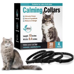 Calming Collar for Cats, 4 Pack Calming Cat Collars, Pheromone Collar for Cats, Cat Anti Anxiety Relief for 30 Days, Natural Scent Adjustable Appeasing Calm Kittens Kitty Collar for All Cats (Black)