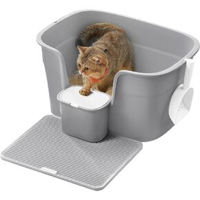 Feandrea Cat Litter Box, 25.2" L x 17.3" W x 13" H, Extra Large Litter Box, High-Sided Litter Box with Litter Catcher Board, Storage Box, Scoop, for Large Cats, Dove Gray, X-Large UPPT003G01