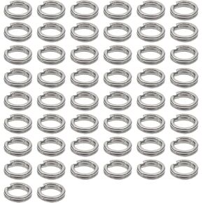 50pcs Silver Fishing Split Rings Stainless Steel Fishing Tackle Rings Chain,Lures Connector Double Circles Split Rings,Swivels and Snaps,Terminal Tackle and Accessories