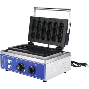 DasMarine Commercial 6Pcs Waffle Makers Hot dog Making Machine 6 Grid Crispy Machine Stainless Steel Body 1550W 110V (Blue)
