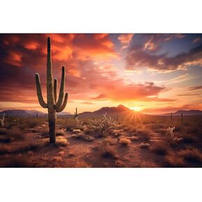 Sunset Desert Reptile Habitat Background Towering Saguaro Cacti with Dramatic Sky Terrarium Background Rugged Terrain and Vibrant Desert Landscape Background Tank Wallpaper Decor Vinyl 36x18in