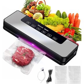 Food Saver Vacuum Sealer Machine,High-Speed Continuous Working 65kPa Suction Power Food Sealer with 10 Airtight Bags and Accessory Hose for Food Save and Storage