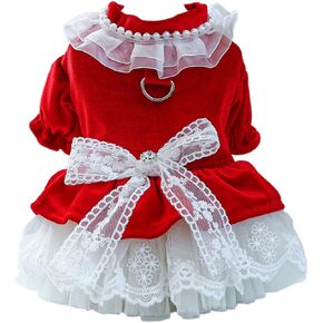 Dog Winter Dress Dog Princess Clothes for Small Dogs Lightweight Velvet Tulle Dress Puppy Christmas Apparel (Large, Red)