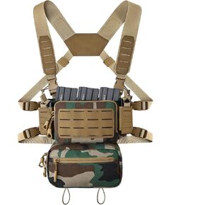 MOZETO Tactical Chest Rig, 1000 Denier Cordura Nylon Fabric Molle Micro Chest Rigs with 5.56/7.62 Magazine Pouch Holder