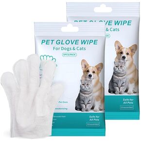 12PCS - Dog and Cat Cleaning Gloves, Cleaning Gloves for Dog and Cat Fur Face, Ear, Eye, Paws Cleaning Wipes Pet Wash Free Gloves, Grooming Wipes for Pet No Rinse Thick Dog Wipes Gloves