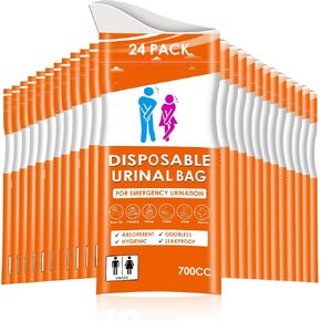 24PCS Disposable Urine Bags, 700ML Unisex Urine Bags for Travel, Emergency Vomit Bags/Pee Bag for Car, Long Trip, Road Trip, Travel Urinals for Men/Women - Camping Essentials Portable Toilet