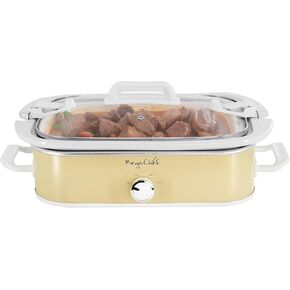 MegaChef 3.5 Quart Rectangle Casserole Slow Cooker with 3 Temperature Settings, Carry Handles and Locking Tempered Glass Lid (Turquoise)