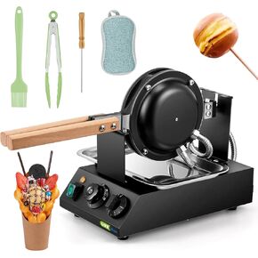 1400W Bubble Waffle Maker Non-stick Electric Waffle Iron Machine 360° Rotate 482℉/250℃ 3Min Fast Heating with 4 Accessories（Brush/Clip/Picker/Dishcloth）